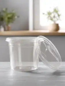 Plastic soup container with secure lid for freezer and refrigerator storage