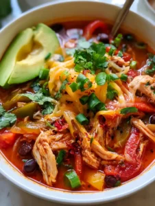 Overhead view of homemade chicken fajita soup